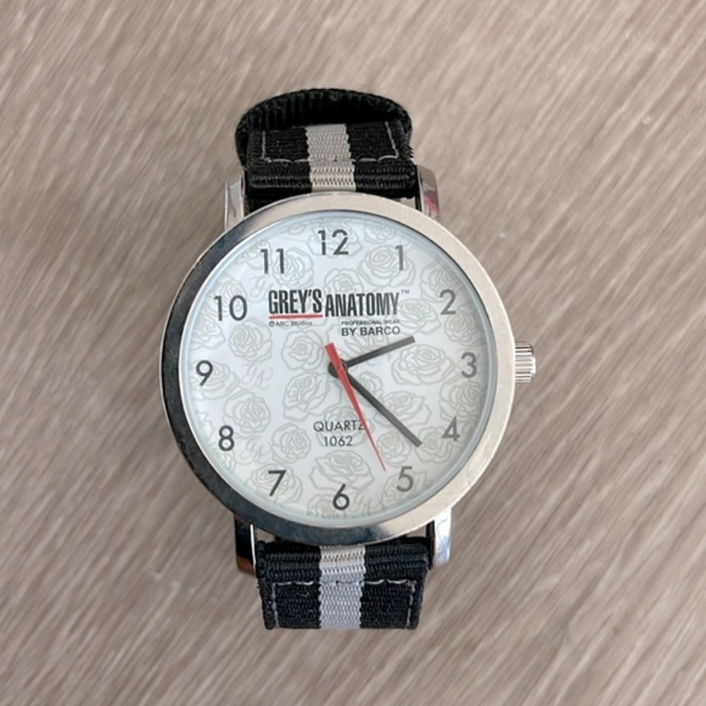Grey's Anatomy by Barco Silver Tone Black Gray Canvas Band Analog Watch